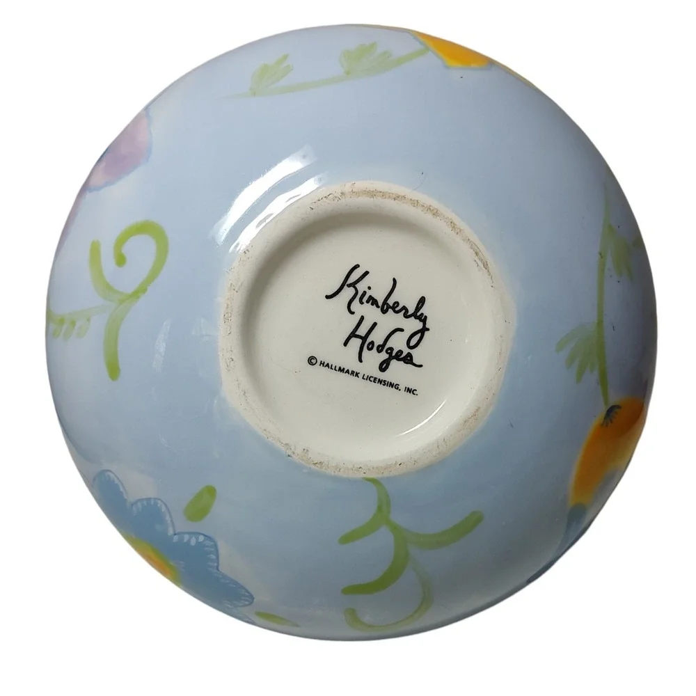 Vintage Kimberly Hodges Hallmark Vase Hand Painted Blue Floral Scalloped‎ Edge